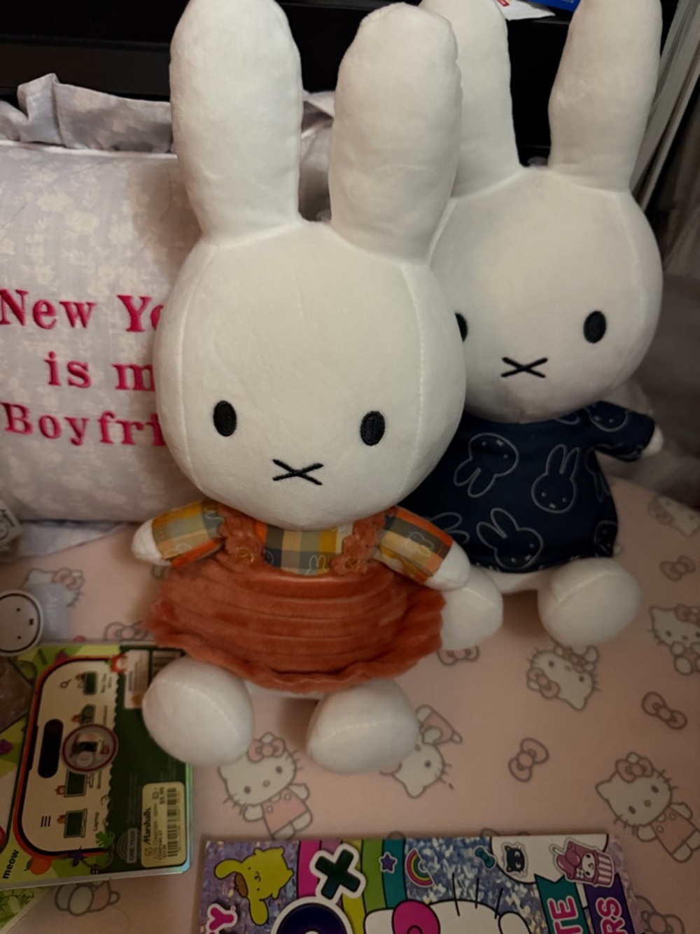 Miffy White Plush Bunny in Orange Dress and blue dress
